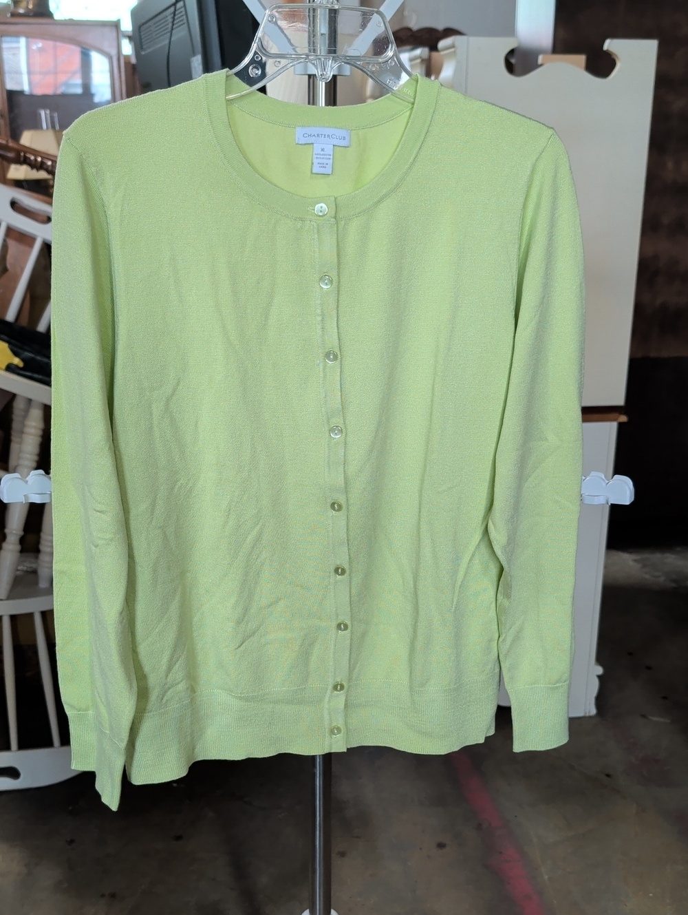Charter Club Lime Green Button-Front Lightweight Cardigan